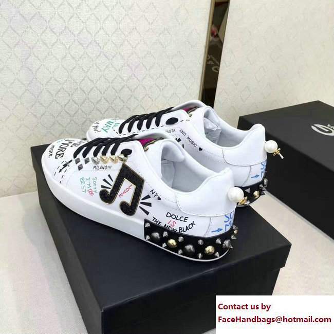 Dolce  &  Gabbana Leather Sneakers Printed And Applique White 2017